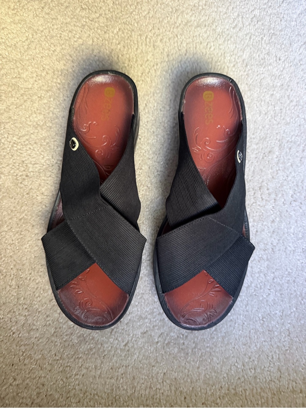 Bzees Black Crisscross Slide Mules